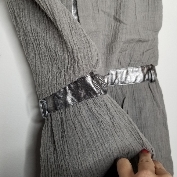 VALMAX ITALY Drop Waist Party Dress Silver Trim Crinkle Cotton Girls' 12Y Formal - Picture 14 of 15